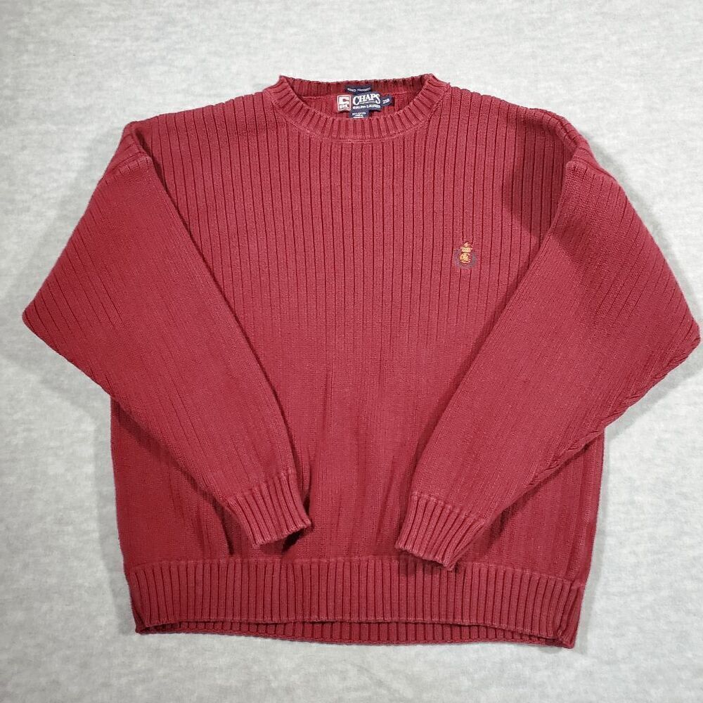 Chaps Ralph Lauren Sweater Mens Big 2X Red Cable Knit Cotton Crew Neck Pullover